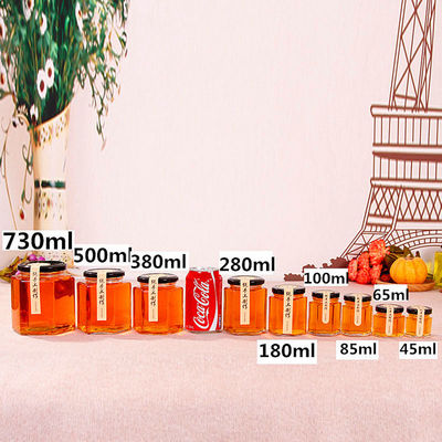 헥사곤 맑은 유리 저장 병 100ml 500ml 금속 뚜?? 으로 꿀 크림