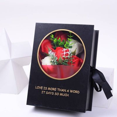 실제 보존 된 장미 딱딱한 종이 선물 상자 원형 및 리본과 함께 정사각형 꽃 상자