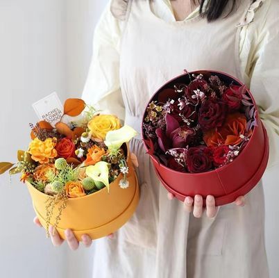 실제 보존 된 장미 딱딱한 종이 선물 상자 원형 및 리본과 함께 정사각형 꽃 상자