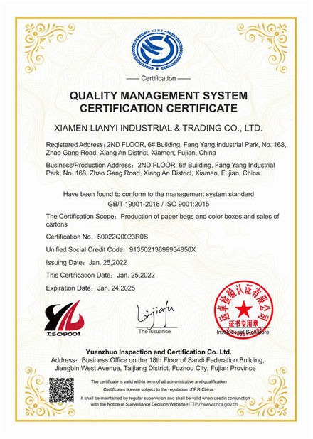 중국 Lianyi International industrial and trading co.,Ltd 인증
